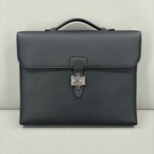 Hermes Sac A Depeches Light 1-37 Briefcase Bag Togo Black Leather Document Paris